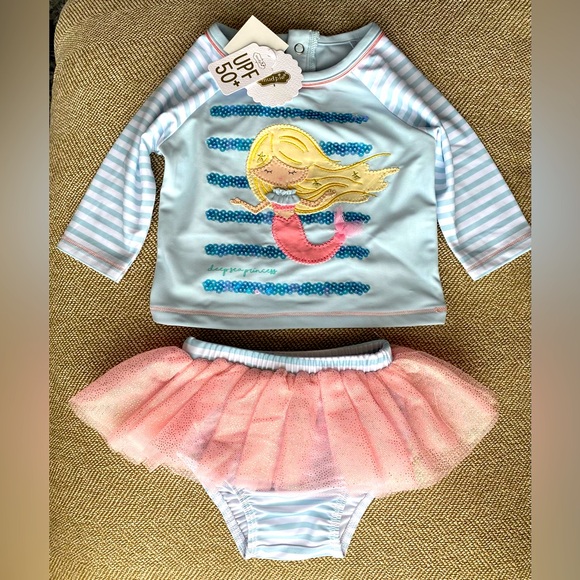 Infant Swim Rashguard Set by Mud Pie. Mermaid W/Tutu Bottom Design. NWT. 9-12M. - Picture 1 of 8